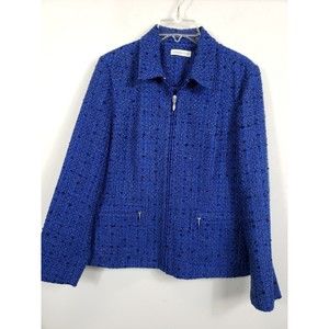Coldwater Creek Blue Tweed Full Zip Jacket Sz 8 lined